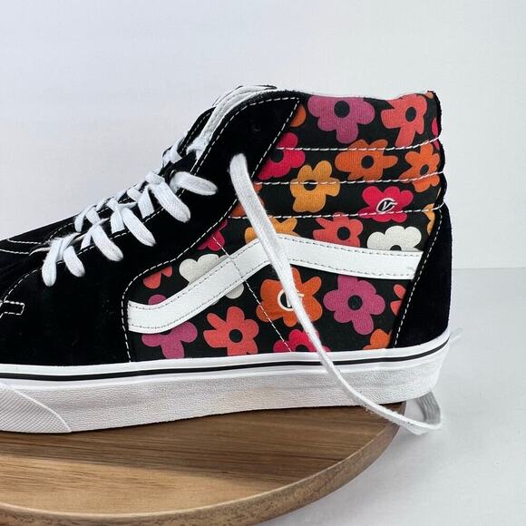 EUC Vans Flower Black/Red/Orange Canvas/Suede Floral Skater Sneakers Men\'s 11 main image 4